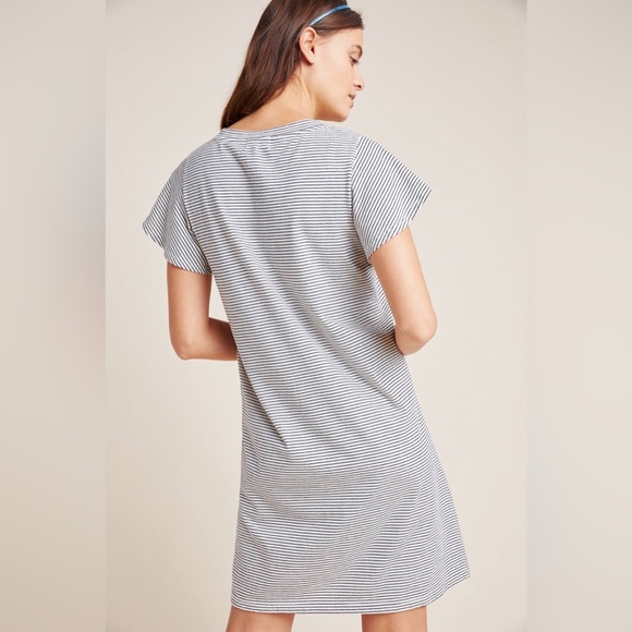 Anthropologie t.la Striped Flutter-Sleeved Tee Dress Blue Motif Women’s S - Picture 3 of 9